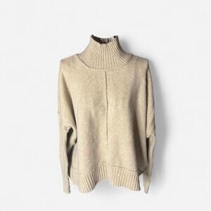 Maeve Anthropologie Oatmeal Mock Neck Exposed Seam Oversized Sweater M